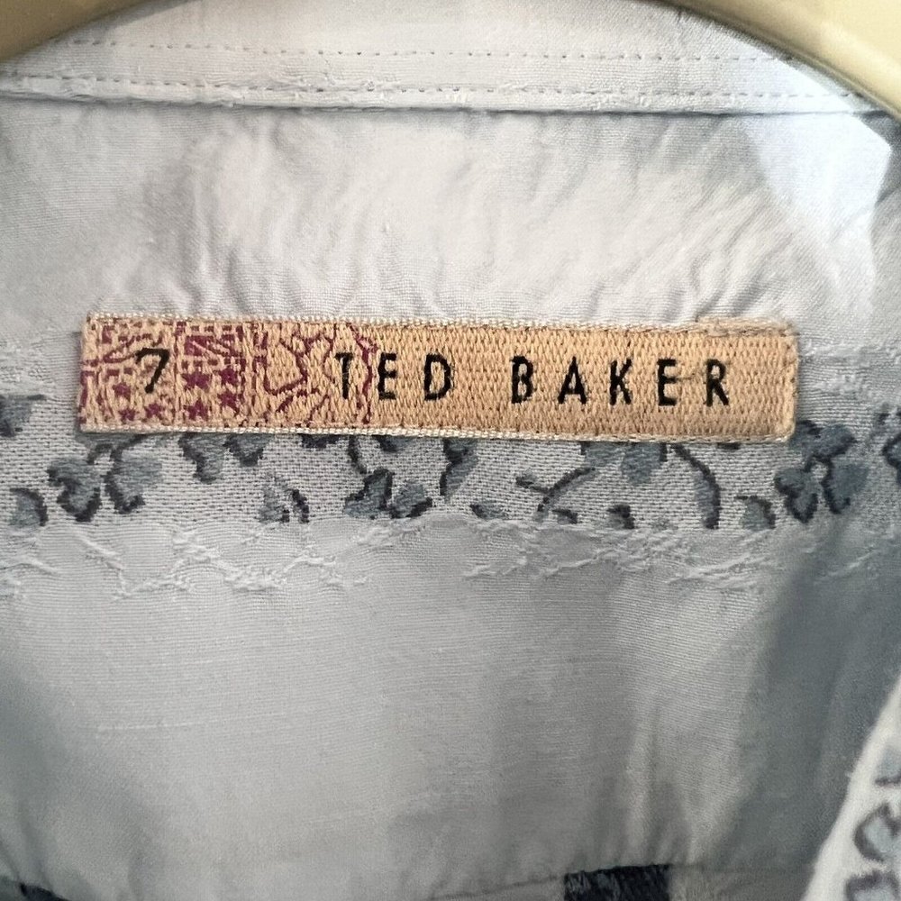 Ted Baker Slim Fit Mens Button Up Shirt Cotton Blend Size 6 2XL Blue Floral - Picture 3 of 15